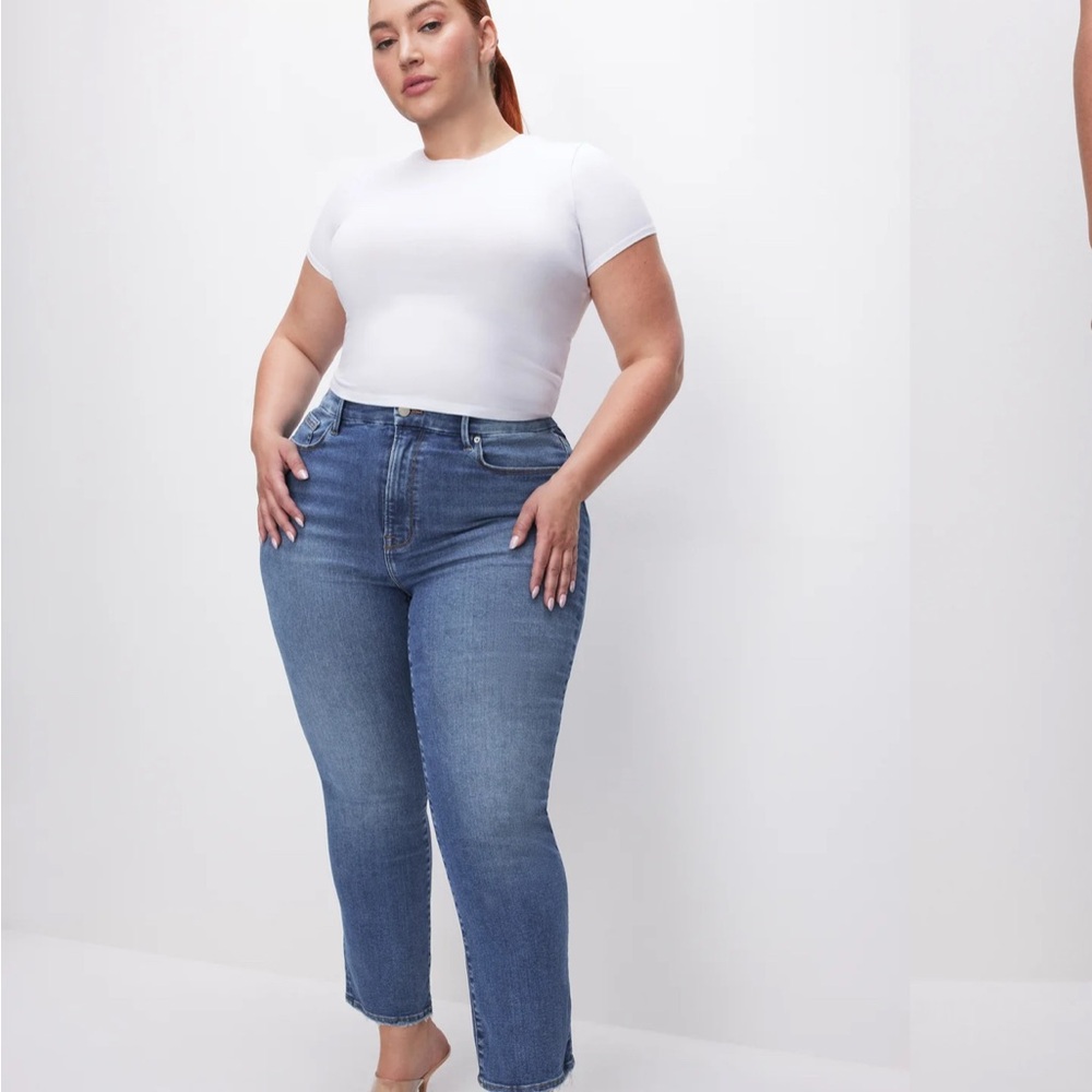 Good American Blue Straight Leg Jeans with Comfort Stretch